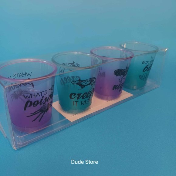 Halloween Theme Plastic Shot Glasses - Set of 4 (New Open Box) - 2-Ounce Shots - Picture 2 of 6